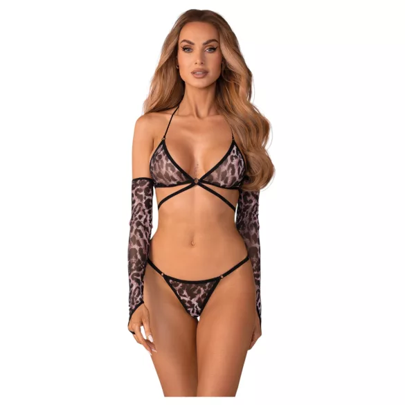 Obsessive Addia - leopard‑print fishnet set