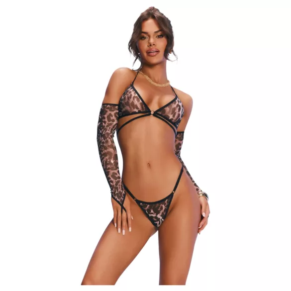 Obsessive Addia - leopard‑print fishnet set