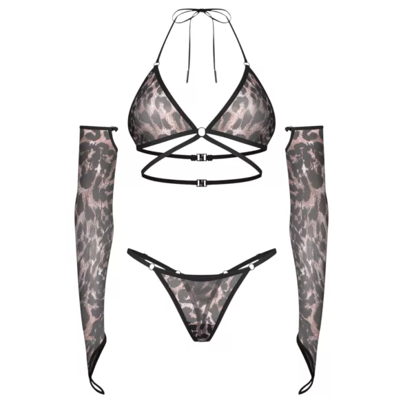 Obsessive Addia - leopard‑print fishnet set