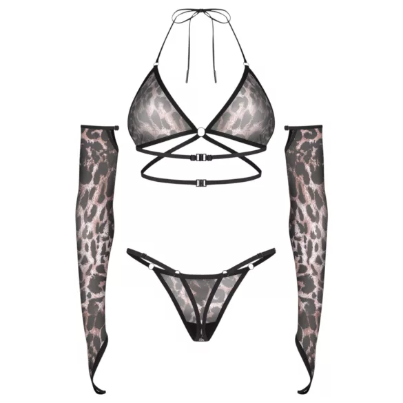 Obsessive Addia - leopard‑print fishnet set