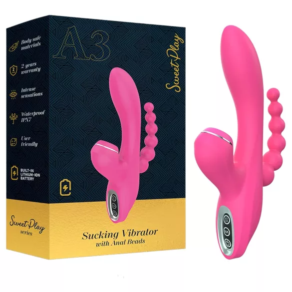 Erospace Sweet Play - G-spot vibrator with anal probe and suction (pink)