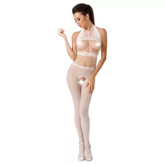   Passion BS048 - White Open-Net Bodysuit with Neck Strap (S-L)
