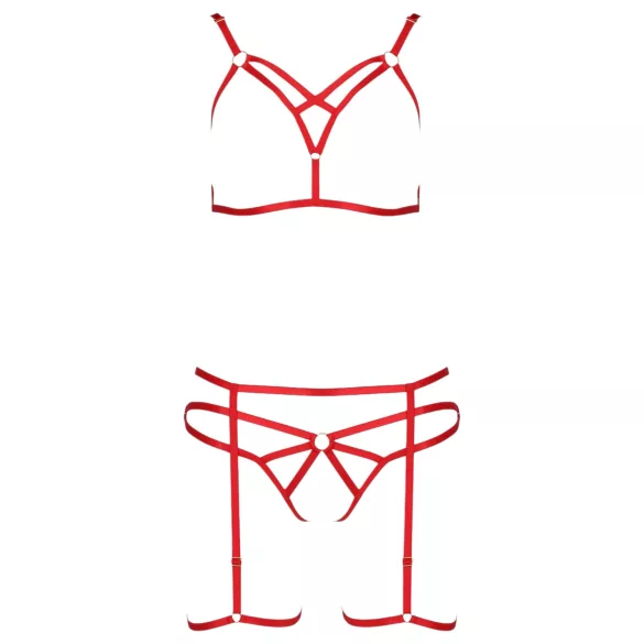Passion Magali - 3-Piece Decorative Body Harness Set (Red)