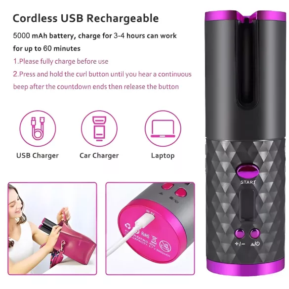 CAC - Cordless Hair Curler Set (Gray-Pink)