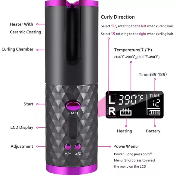 CAC - Cordless Hair Curler Set (Gray-Pink)