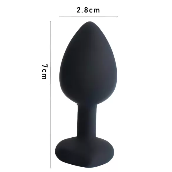 Sunfo - Silicone Heart-Shaped Anal Plug with Blue Gem (Black)