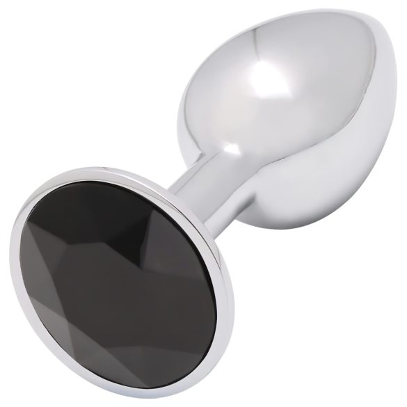 Sunfo - Metallic Anal Plug with Black Gem (Silver)