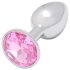 Sunfo - Metal Anal Plug with Pink Gemstone (Silver)