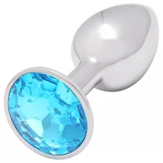 Sunfo - Silver Metal Anal Plug with Light Blue Gem