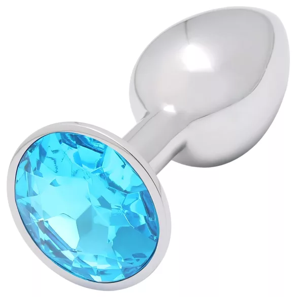 Sunfo - metal anal plug with light blue jewel (silver)