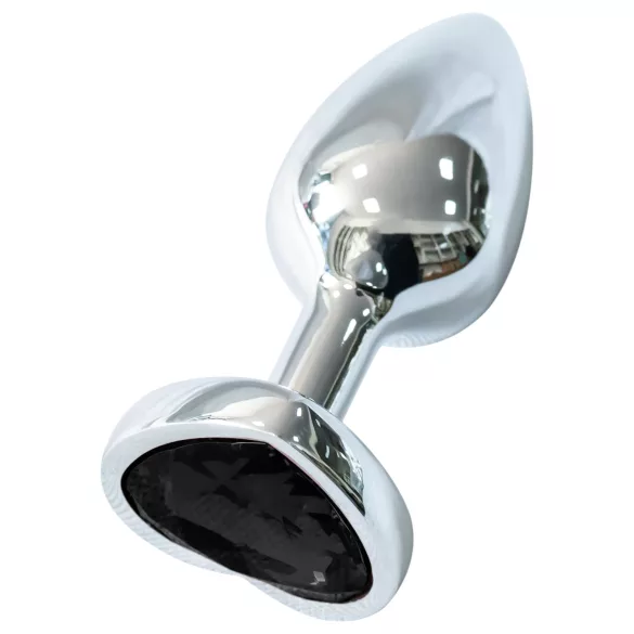 Sunfo - metal anal plug with heart-shaped black gem (silver)