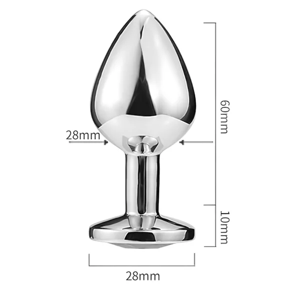 Sunfo - metal anal plug with heart-shaped black gem (silver)