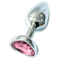 Sunfo - metal anal plug with heart-shaped pink gem (silver)