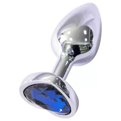 Sunfo - metal anal plug with heart-shaped blue gem (silver)