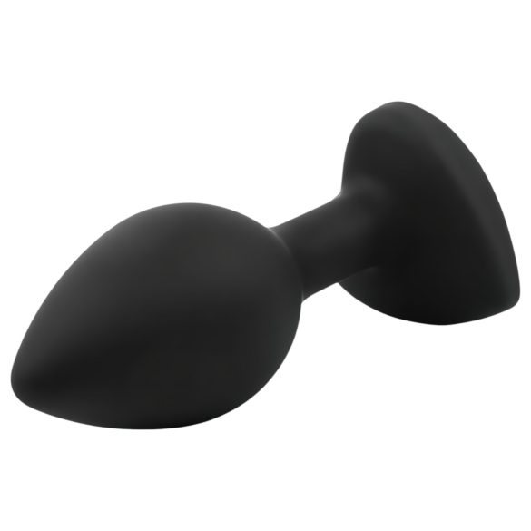 Sunfo - Black Silicone Heart-Shaped Anal Plug with Dark Blue Gem