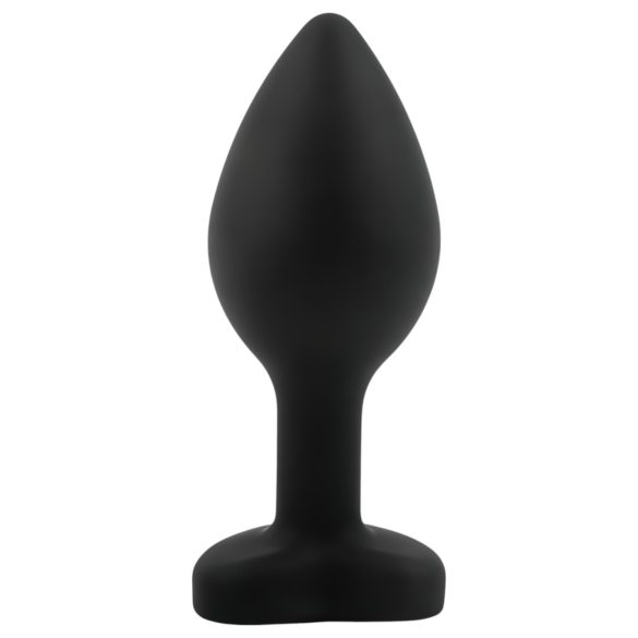 Sunfo - Black Silicone Heart-Shaped Anal Plug with Dark Blue Gem