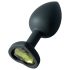 Sunfo - Black Silicone Heart Gem Anal Plug with Green Stone