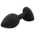Sunfo - Black Silicone Heart Gem Anal Plug with Green Stone