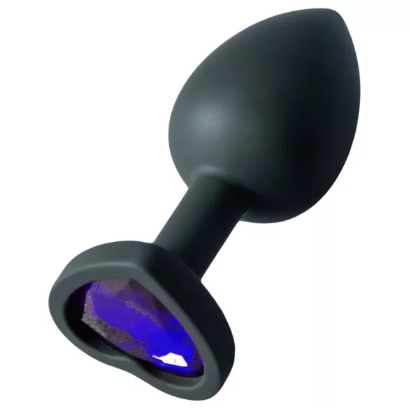 Sunfo - Silicone Heart Gem Butt Plug with Purple Crystal (Black)