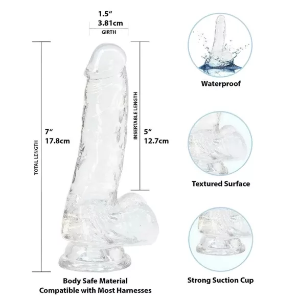 Addiction Crystal - suction cup dildo (transparent) - 18 cm