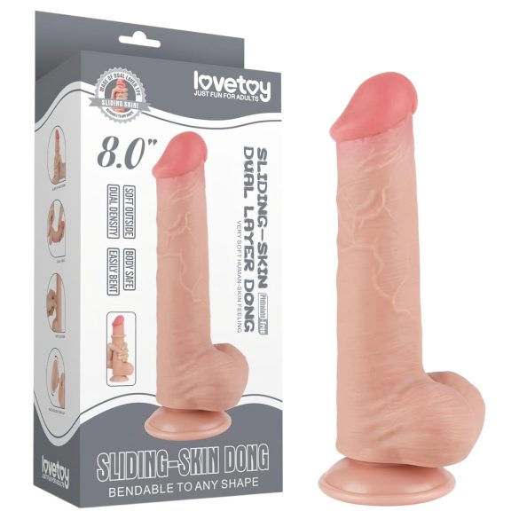 Lovetoy Sliding-Skin - Dual-Layer Dildo with Balls - 20.8cm (Natural)