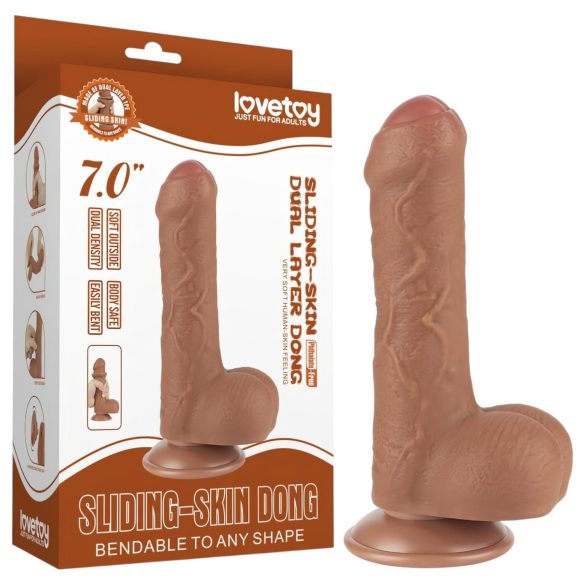 Lovetoy Sliding-Skin - Twin-Layer Dildo with Balls - 7.2" (Natural)