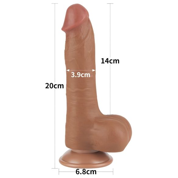 Lovetoy Sliding-Skin - Dual Layer Dildo with Scrotum - 8.2" (Dark Natural)