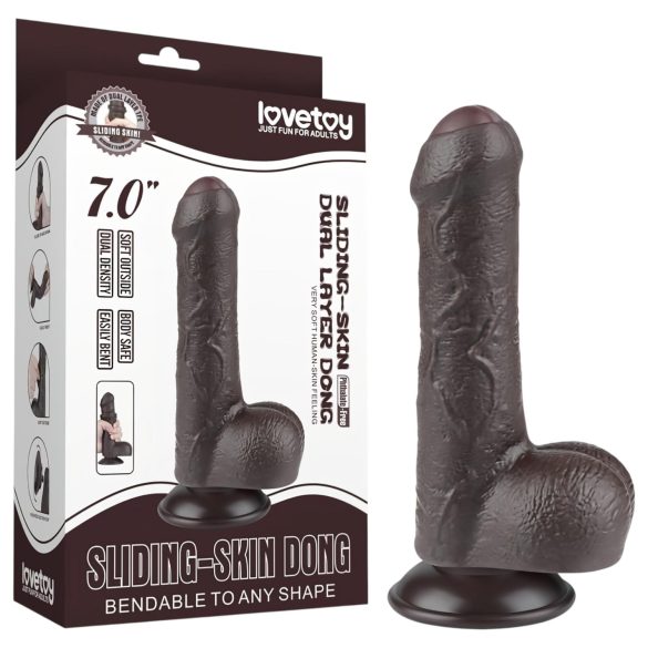 Lovetoy Sliding-Skin - Dual-Layer Dildo with Balls - 18.3cm (Brown)