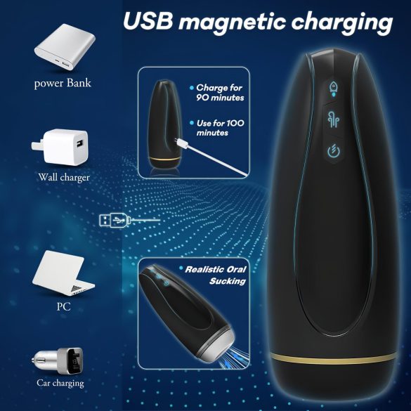 Sex HD Hawk - Rechargeable Vibrating Suction Masturbator (Black & White)