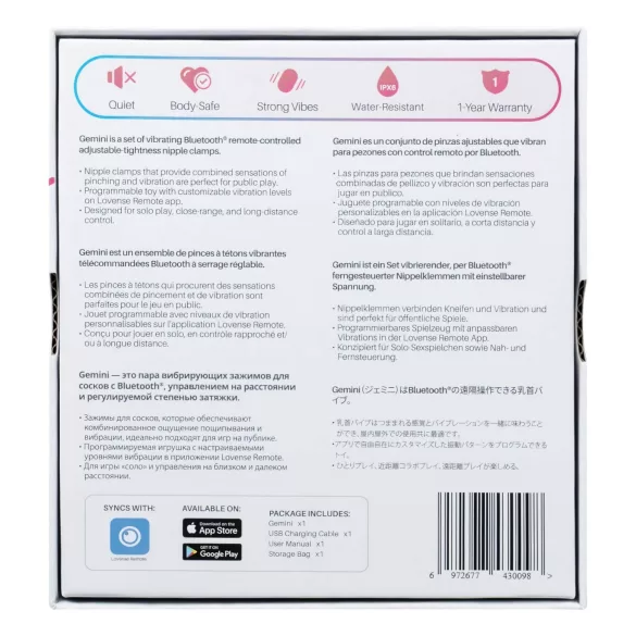 Lovense Gemini - App-controlled vibrating nipple clamps (pink)