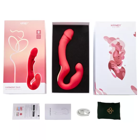 Honey Play Box Harmony Duo - App-controlled strap-on licking vibrator (red)