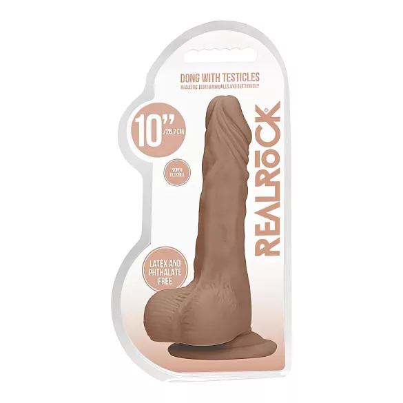 RealRock Dong 10" - Lifelike Dildo with Balls (10") - Dark Natural