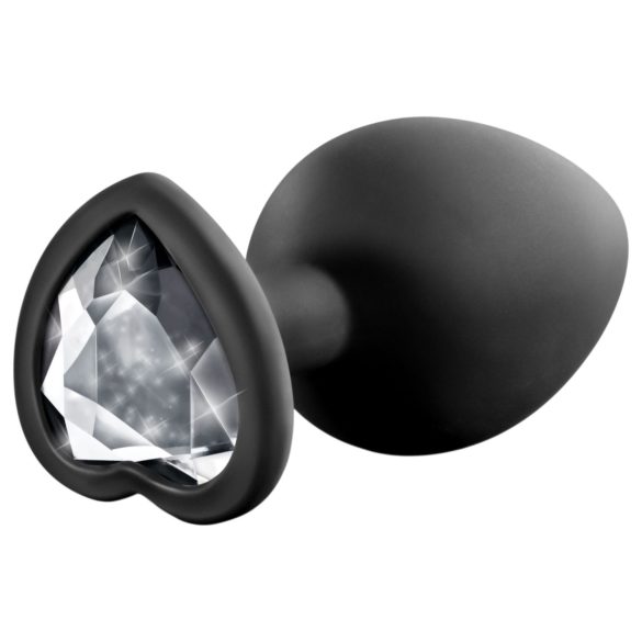Temptasia S - silver heart-shaped jeweled anal plug (black) - small