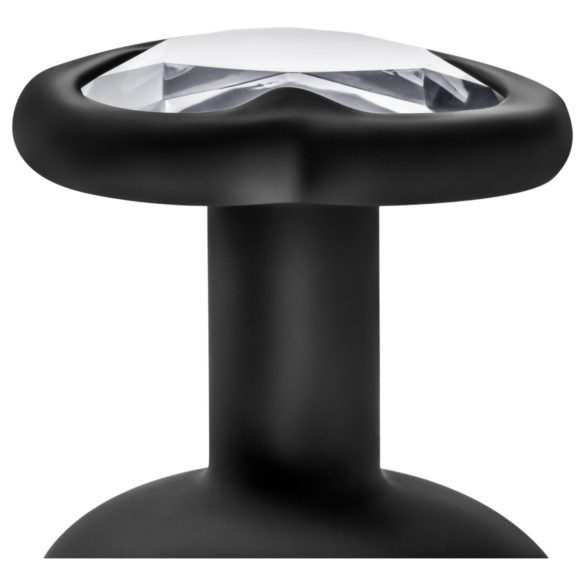 Temptasia M - silver-stoned heart-shaped anal plug (black) - medium