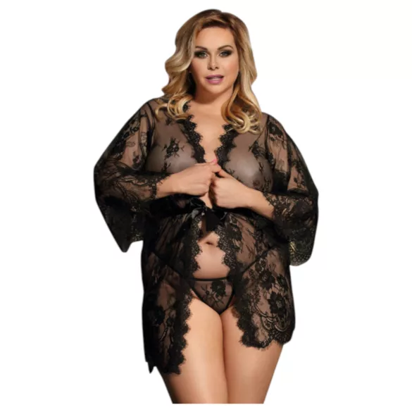 Subblime Queen Plus - black lace robe set (XL-2XL)