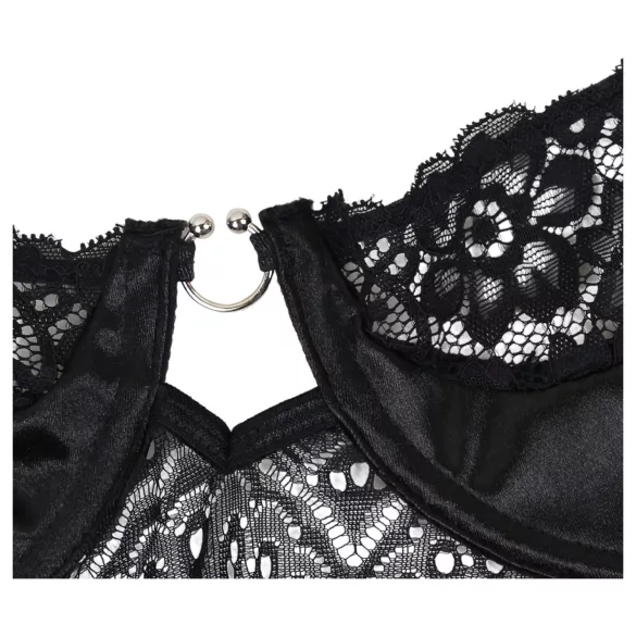 Subblime - Patterned Bodysuit with Satin Belt (Black)