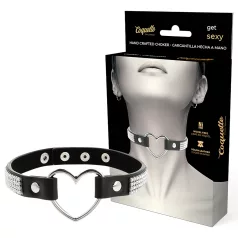 Coquette - Rhinestone Choker with Heart Pendant (Black)