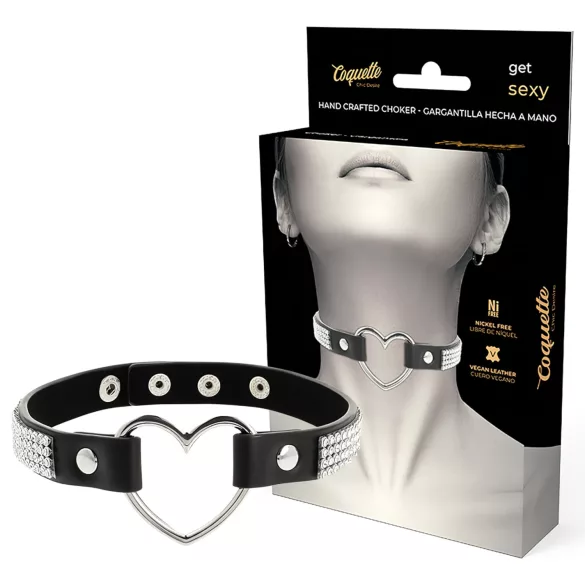 Coquette - Rhinestone Choker with Heart Pendant (Black)