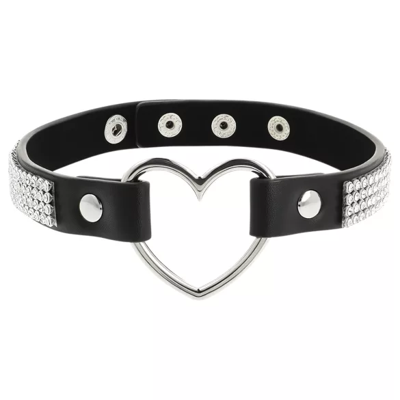 Coquette - Rhinestone Choker with Heart Pendant (Black)