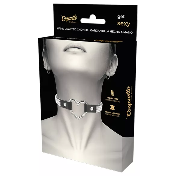 Coquette - Rhinestone Choker with Heart Pendant (Black)