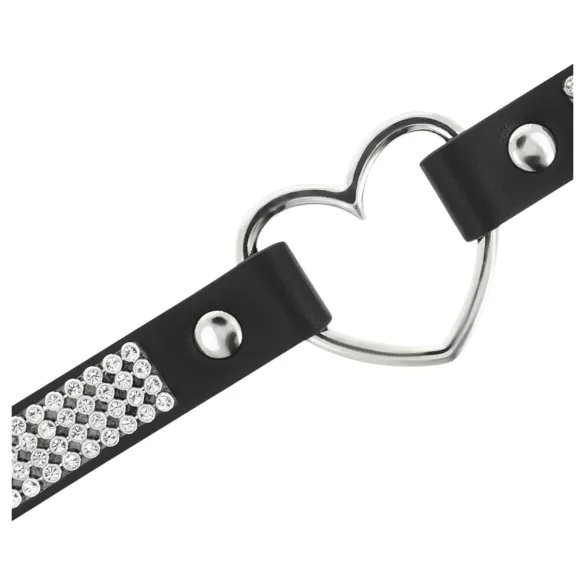 Coquette - Rhinestone Choker with Heart Pendant (Black)