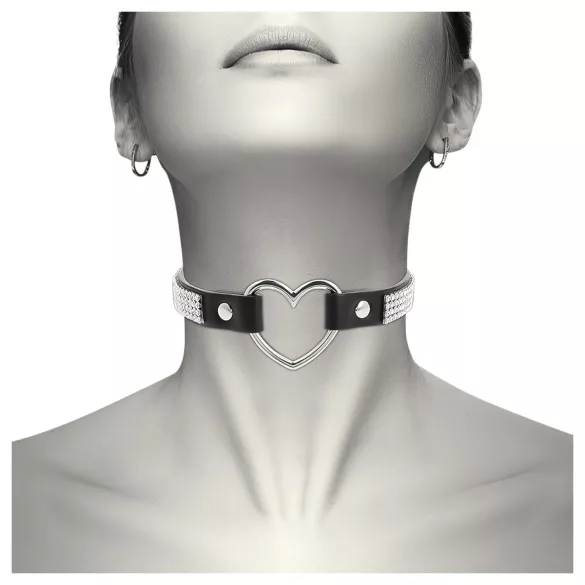 Coquette - Rhinestone Choker with Heart Pendant (Black)