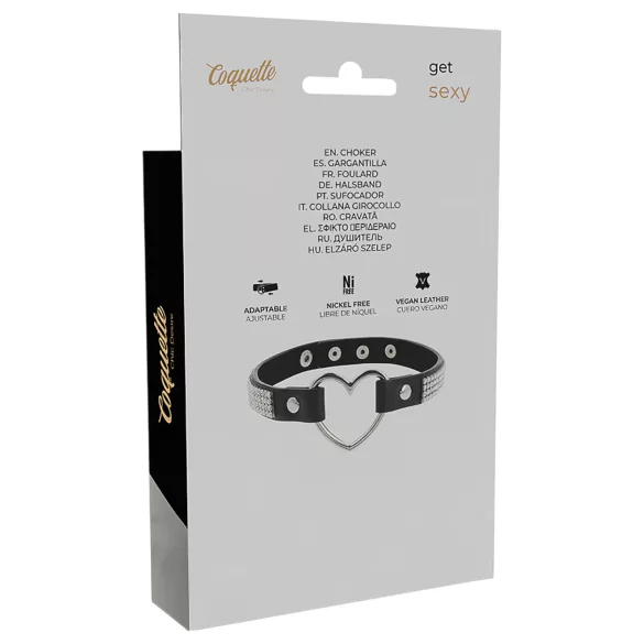 Coquette - Rhinestone Choker with Heart Pendant (Black)