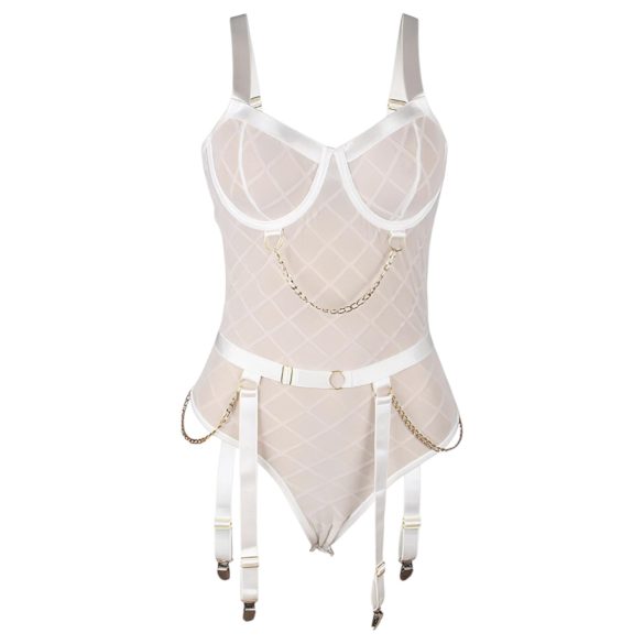 Subblime 954291 - Chain Detailed Sheer Bodysuit Set - White (L-XL)