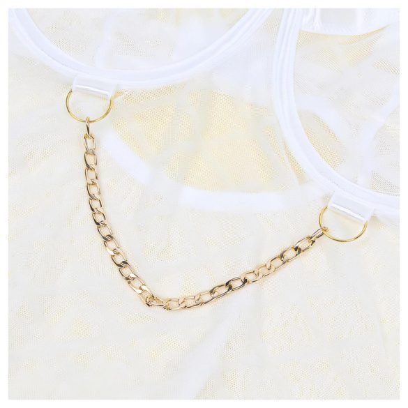 Subblime 954291 - Chain Detailed Sheer Bodysuit Set - White (L-XL)