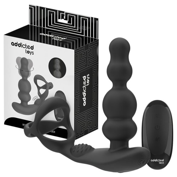 Addicted Toys - Rotating Head Anal Vibrator with Cock Ring (Black)