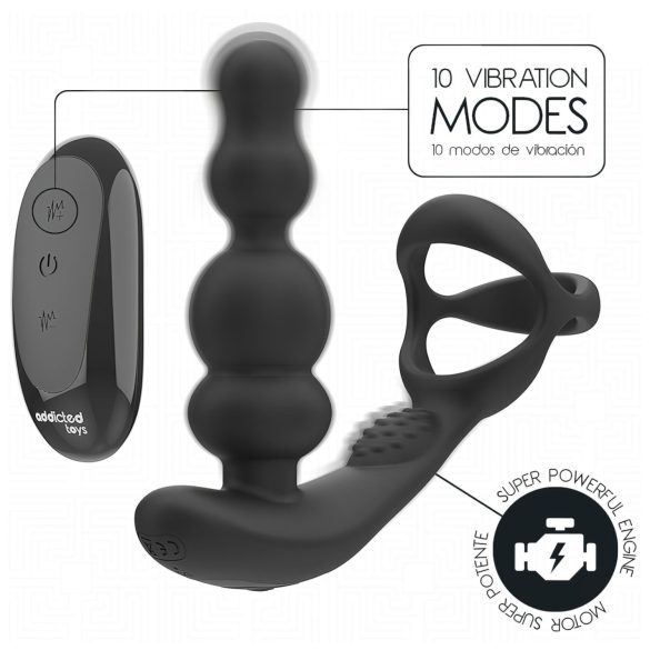 Addicted Toys - Rotating Head Anal Vibrator with Cock Ring (Black)