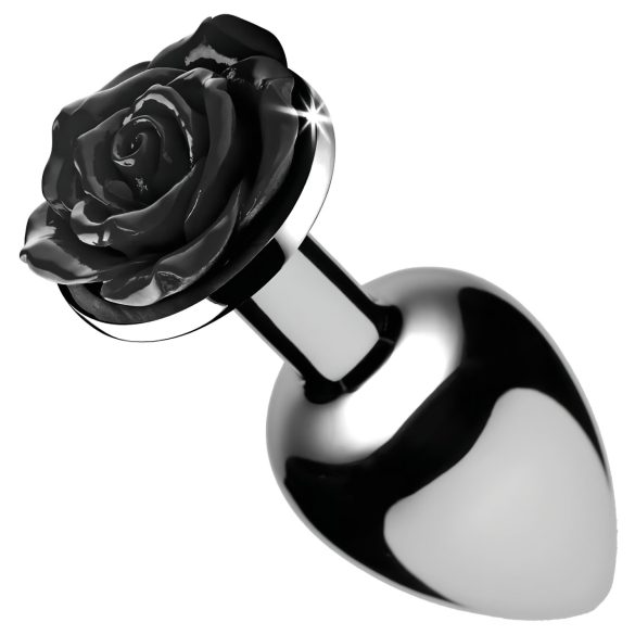 Black Rose Booty Sparks - Aluminum Anal Plug (Silver-Black)