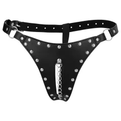 Ouch! - studded chastity thong with chain (black)