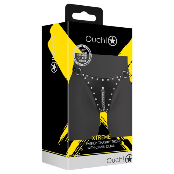 Ouch! - studded chastity thong with chain (black)